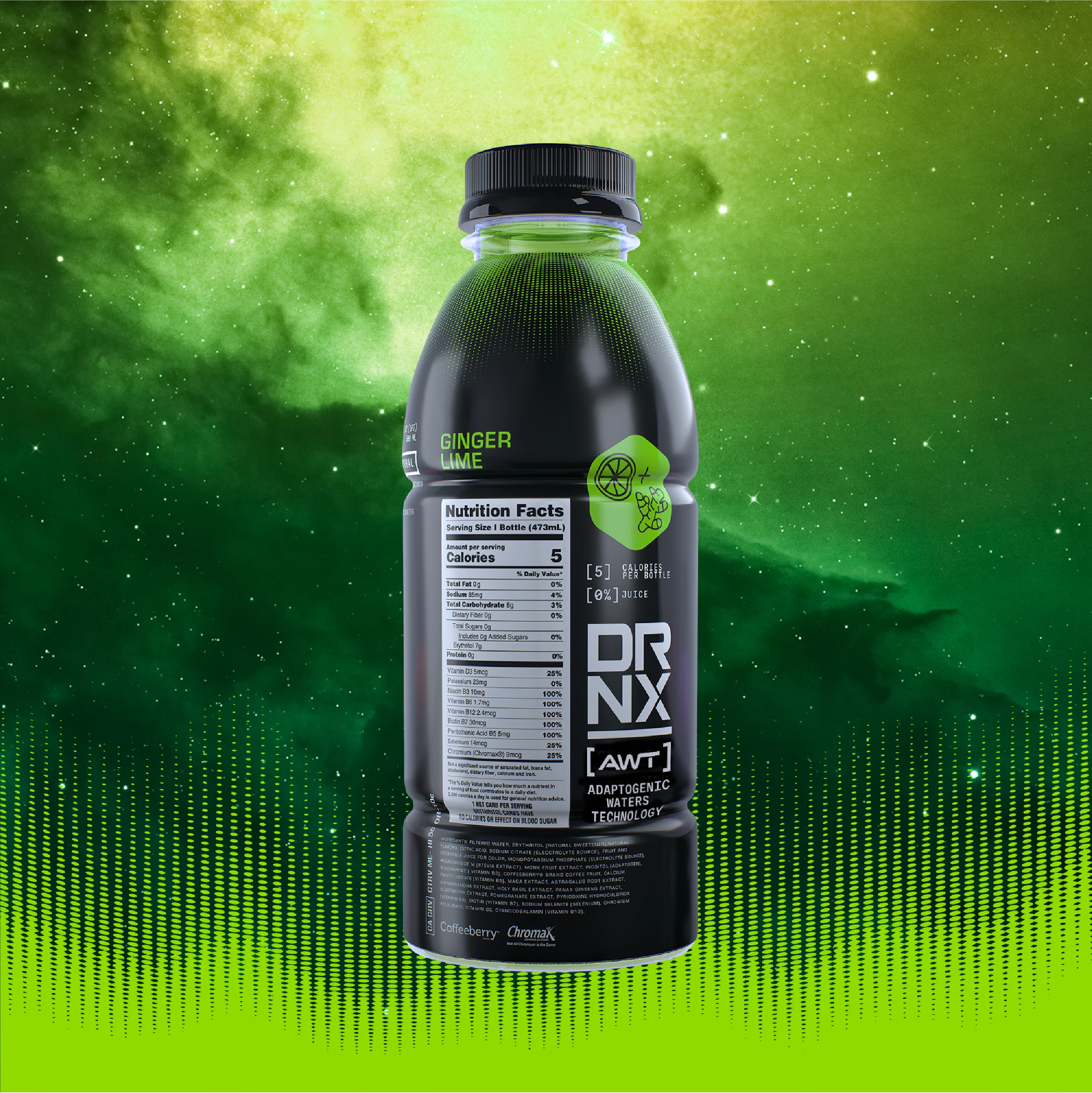 DRNX Adaptogenic Waters - Ginger Lime - 12 Pack